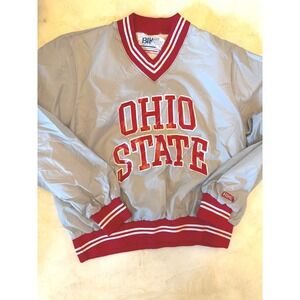 Vintage Bike Ohio State Buckeyes Windbreaker Pullover Gray Red V-Neck Medium USA